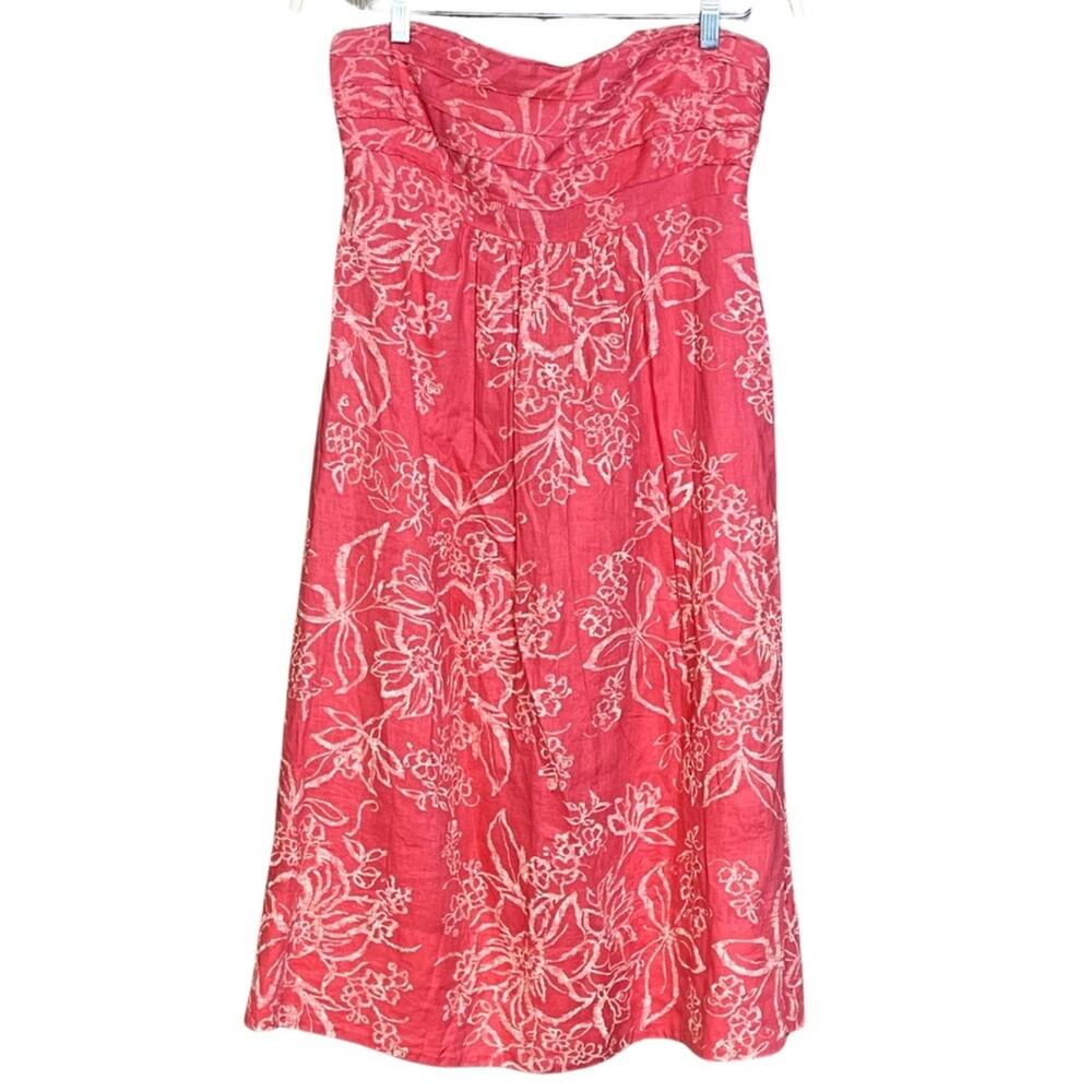 Banana Republic linen strapless dress tropical vacation travel lined size 6